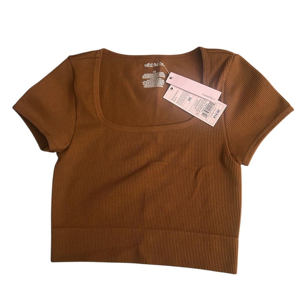 wild fable Brown Ribbed Scoop Neck Crop Top
